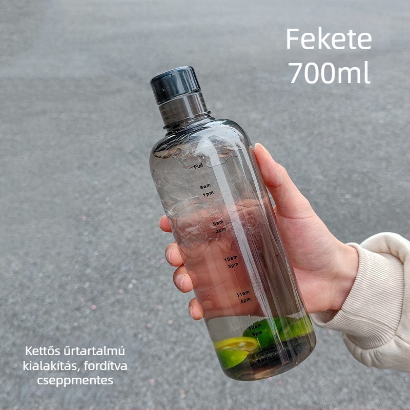 Mérőskálás műanyag vízpalack, hordozható kültéri sportos palack, elegáns, testreszabható dizájn