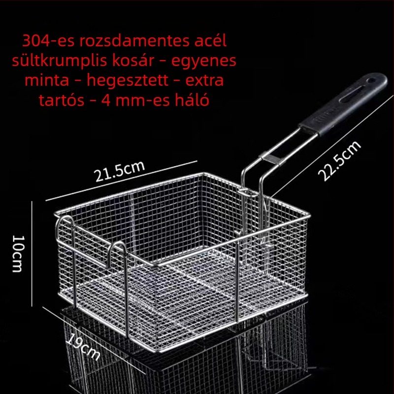 304 rozsdamentes acél olajsütőkosár egyenes négyzetes lyukakkal, 4 mm lyukköz, olajszűrő háló