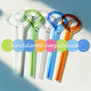 Szív alakú üveg szívószálak, átlátszó, színes üveg szívószálak, újrahasználható