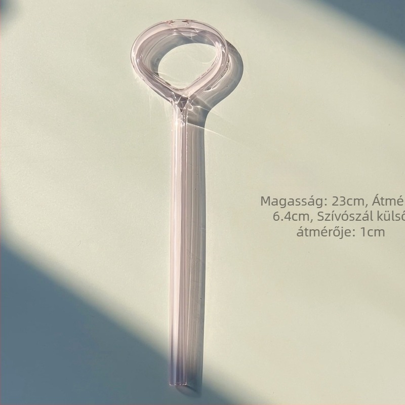 Szív alakú üveg szívószálak, átlátszó, színes üveg szívószálak, újrahasználható