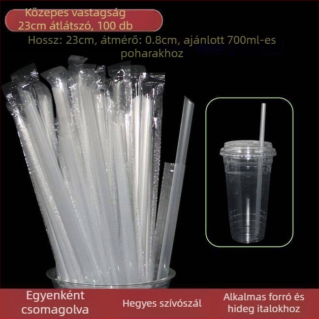 8 mm átmérőjű tej-tea szívócső, egyszer használatos, egyedi csomagolásban, hegyes végű, citrom tea számára, kaliber 0,8