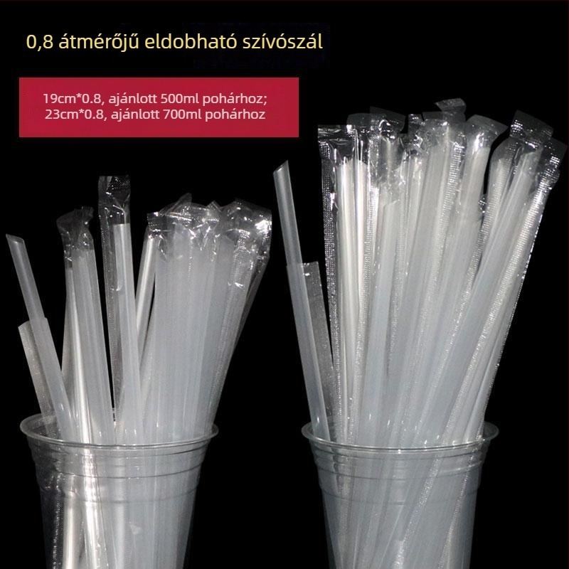 8 mm átmérőjű tej-tea szívócső, egyszer használatos, egyedi csomagolásban, hegyes végű, citrom tea számára, kaliber 0,8