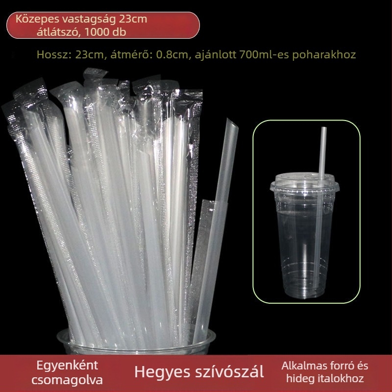 8 mm átmérőjű tej-tea szívócső, egyszer használatos, egyedi csomagolásban, hegyes végű, citrom tea számára, kaliber 0,8