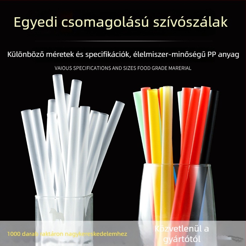 1000 darabos nagykereskedelmi bubble tea vastag szívószálak, 11 mm, színes műanyag, egyenként csomagolva