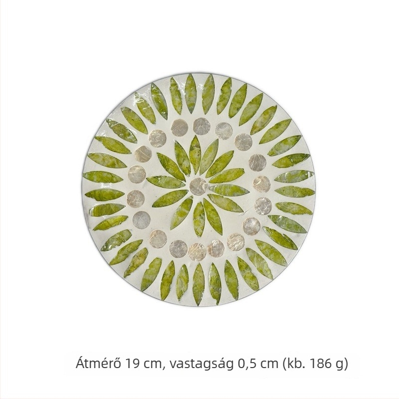 Kerek fa étkészlet alátét festett kagylóbevonattal, virágos mintával, nordic stílus