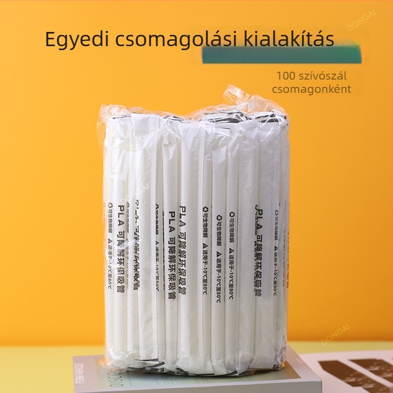 Egyszer használatos, biológiailag lebomló PLA szívószál, egyedi csomagolásban, kávéhoz, italokhoz és tejes teához.