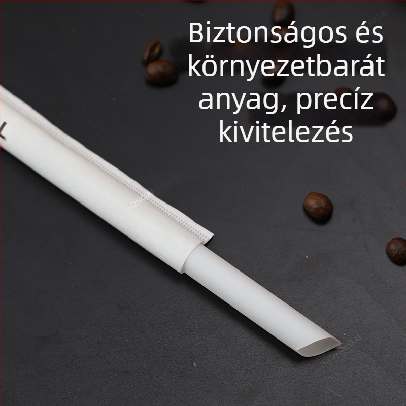 Egyszer használatos, biológiailag lebomló PLA szívószál, egyedi csomagolásban, kávéhoz, italokhoz és tejes teához.