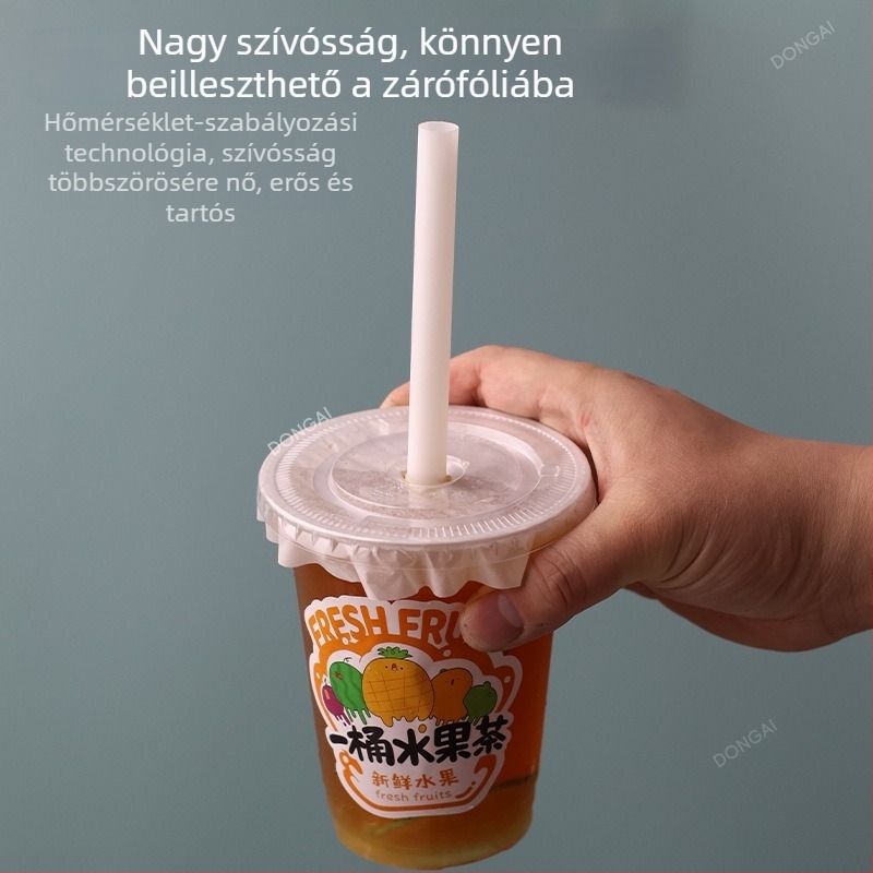Egyszer használatos, biológiailag lebomló PLA szívószál, egyedi csomagolásban, kávéhoz, italokhoz és tejes teához.