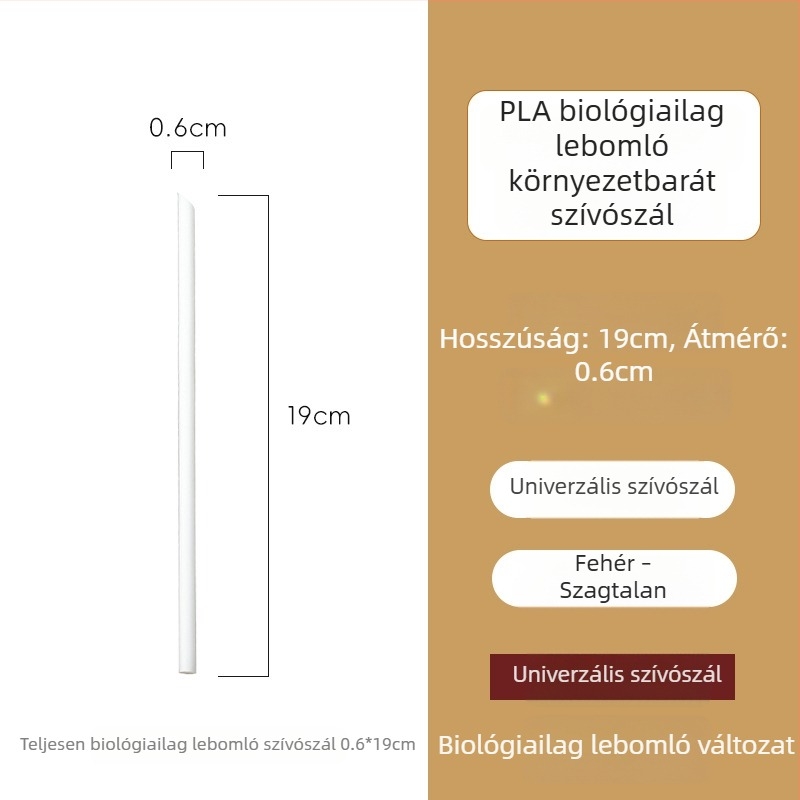 Egyszer használatos, biológiailag lebomló PLA szívószál, egyedi csomagolásban, kávéhoz, italokhoz és tejes teához.