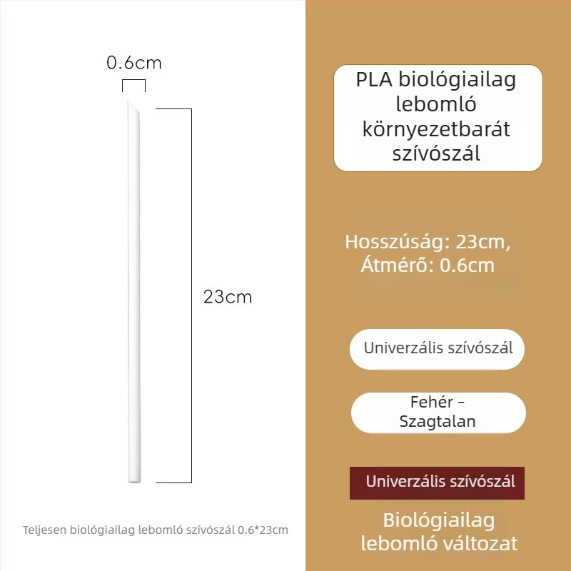 Egyszer használatos, biológiailag lebomló PLA szívószál, egyedi csomagolásban, kávéhoz, italokhoz és tejes teához.