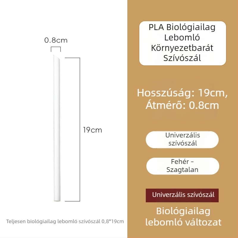 Egyszer használatos, biológiailag lebomló PLA szívószál, egyedi csomagolásban, kávéhoz, italokhoz és tejes teához.