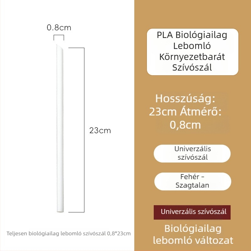 Egyszer használatos, biológiailag lebomló PLA szívószál, egyedi csomagolásban, kávéhoz, italokhoz és tejes teához.