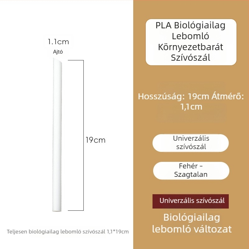 Egyszer használatos, biológiailag lebomló PLA szívószál, egyedi csomagolásban, kávéhoz, italokhoz és tejes teához.
