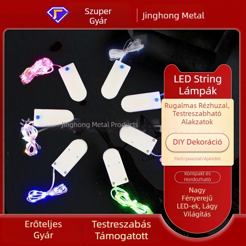 LED színes fényfüzér szobai díszítéshez – 2032 modell, elemes doboz