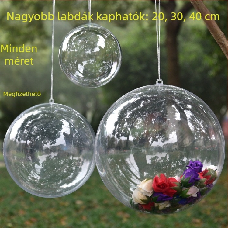 Nagy átlátszó dekorációs gömbök karácsonyi díszítéshez, üreges akril műanyag gömbök, méretek 20, 25, 30 és 40 cm