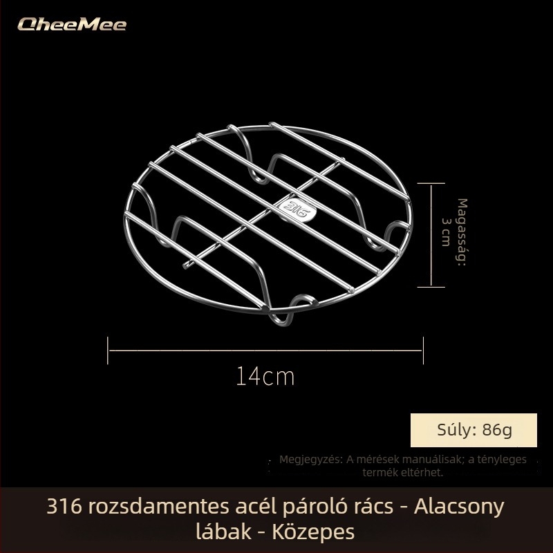 Élelmiszer-minőségű 316 rozsdamentes acél gőzölő rács tojásokhoz és serpenyőkhöz; rövid lábú, vízfürdő tartóval