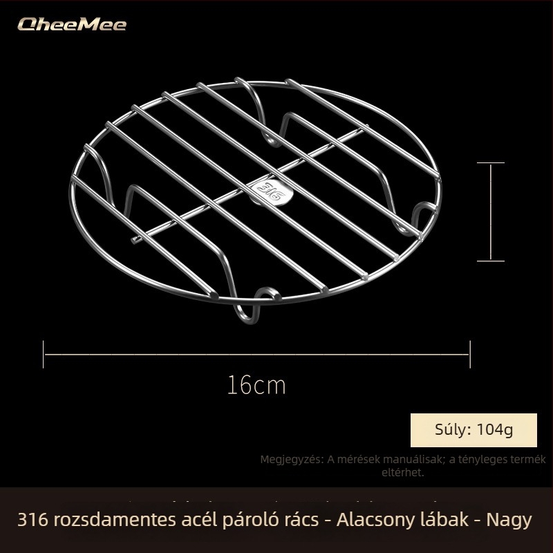 Élelmiszer-minőségű 316 rozsdamentes acél gőzölő rács tojásokhoz és serpenyőkhöz; rövid lábú, vízfürdő tartóval