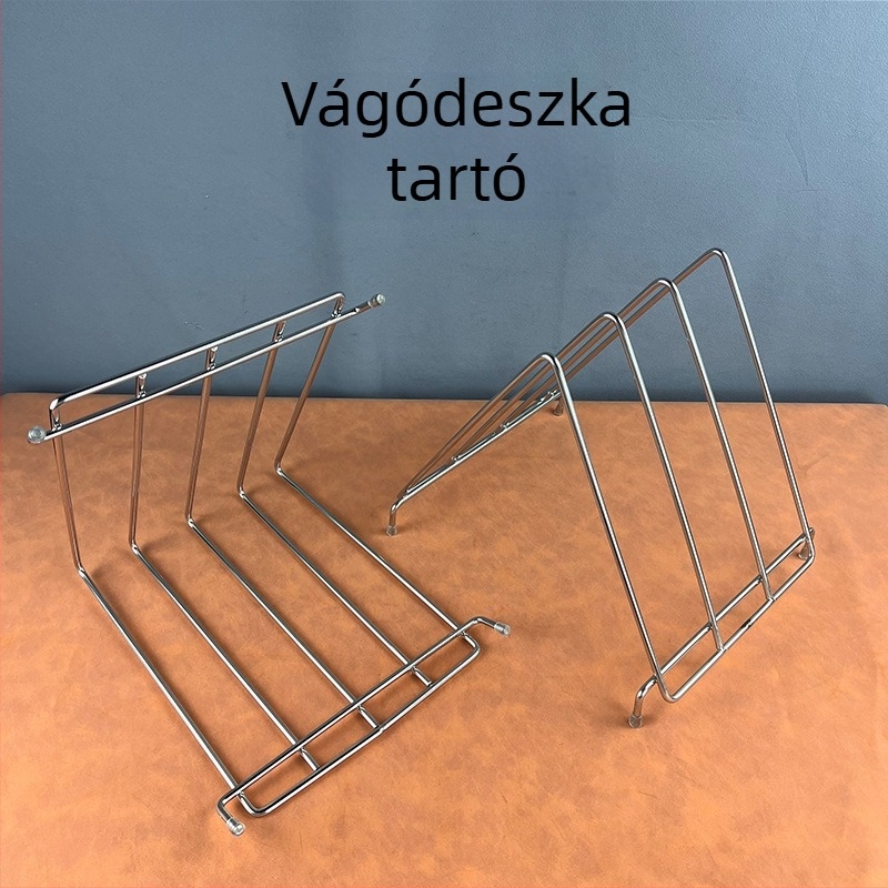 Háromszög alakú vágódeszka tartó rozsdamentes acéldrót kerettel, leeresztő állvány műanyag vágódeszkákhoz; 6, 3, 4 és 10 rekesz.