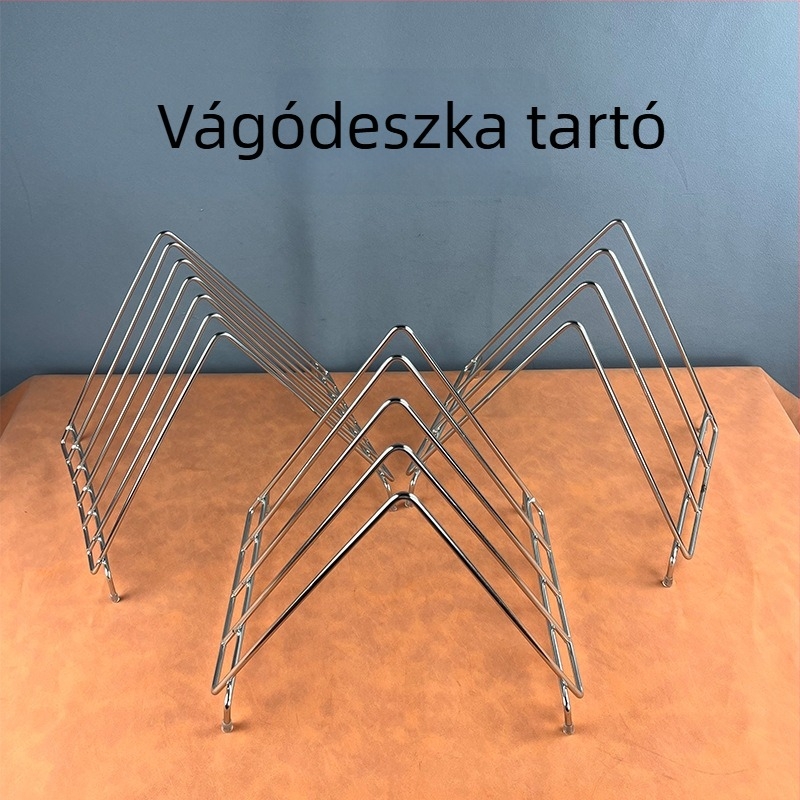 Háromszög alakú vágódeszka tartó rozsdamentes acéldrót kerettel, leeresztő állvány műanyag vágódeszkákhoz; 6, 3, 4 és 10 rekesz.
