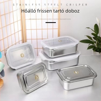 304 rozsdamentes acél élelmiszer-minőségű ebédes doboz, fedéllel, négyzetes alakú tároló