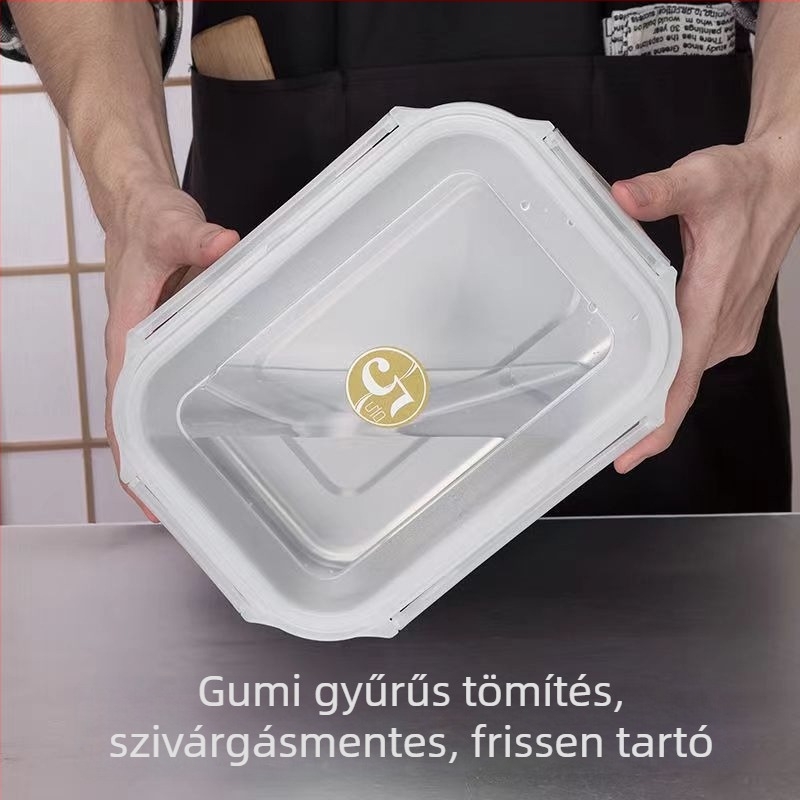 304 rozsdamentes acél élelmiszer-minőségű ebédes doboz, fedéllel, négyzetes alakú tároló