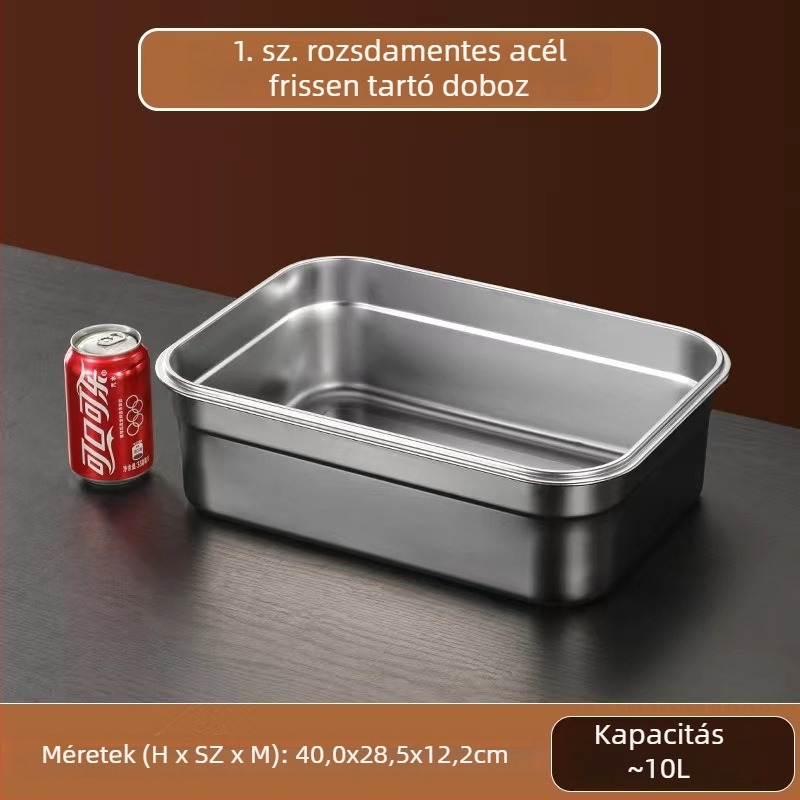304 rozsdamentes acél élelmiszer-minőségű ebédes doboz, fedéllel, négyzetes alakú tároló
