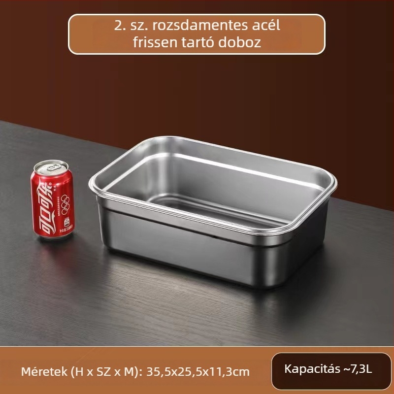 304 rozsdamentes acél élelmiszer-minőségű ebédes doboz, fedéllel, négyzetes alakú tároló