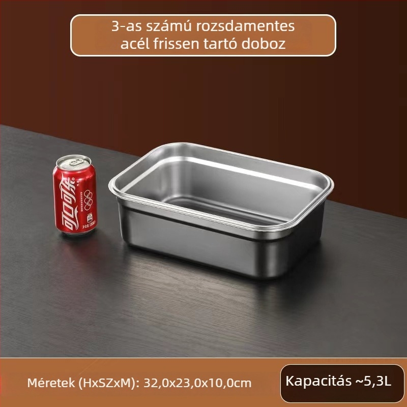 304 rozsdamentes acél élelmiszer-minőségű ebédes doboz, fedéllel, négyzetes alakú tároló