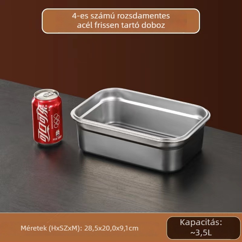 304 rozsdamentes acél élelmiszer-minőségű ebédes doboz, fedéllel, négyzetes alakú tároló
