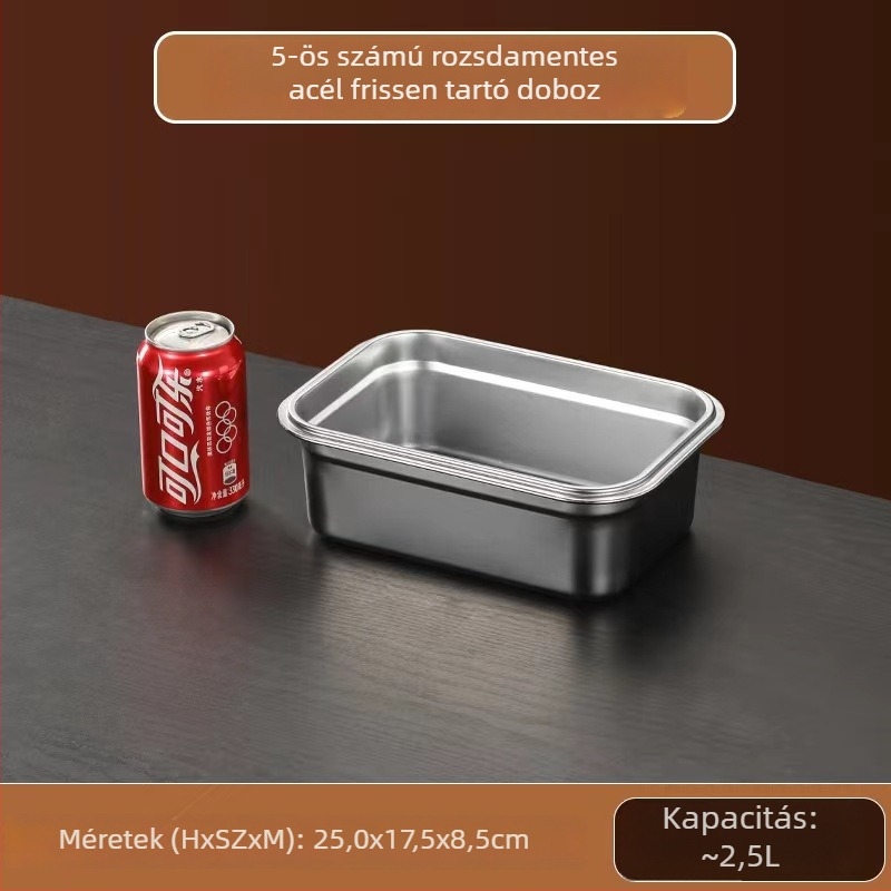 304 rozsdamentes acél élelmiszer-minőségű ebédes doboz, fedéllel, négyzetes alakú tároló