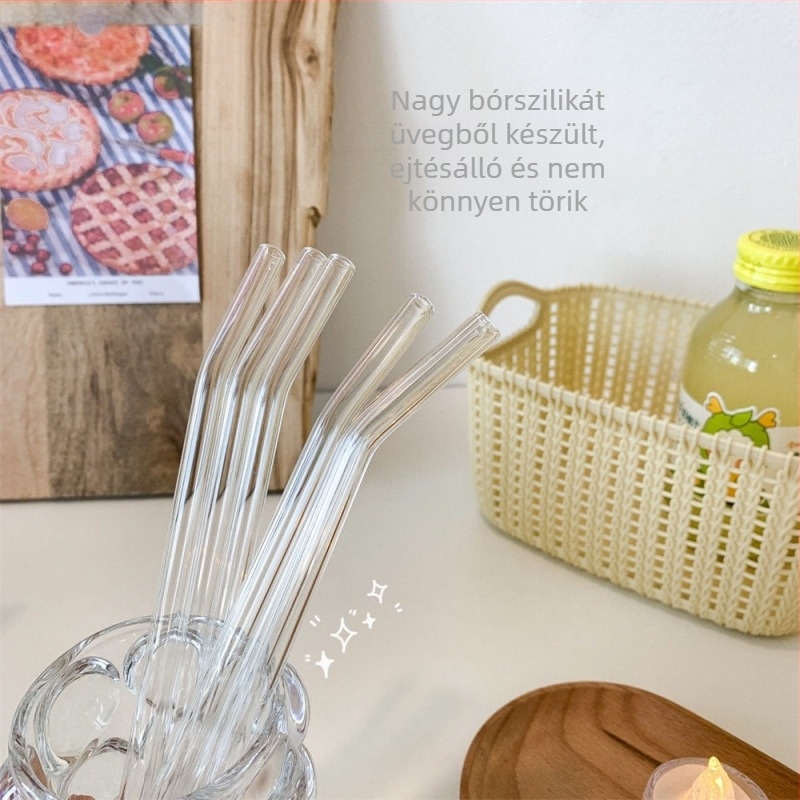 Üvegszívószálak és színes poharak üvegcső kiegészítőkkel, otthoni használatra