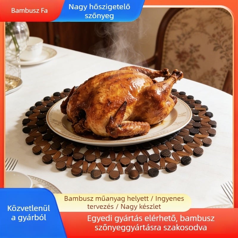 Bambusz hőálló kör alakú asztali alátét, extra-nagy méret, edényekhez, tányérokhoz és csészékhez, konyhai használatra
