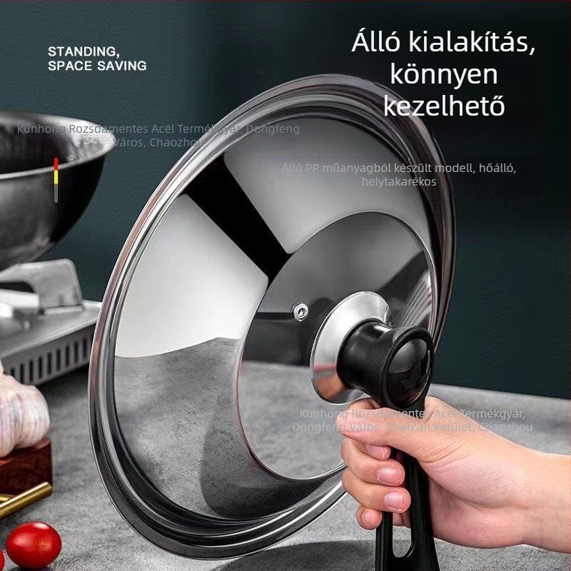 Rozsdamentes acélból készült fedő, állítható 28–42 cm, edényekhez és wokhoz; többsfunkciós főzőfedő