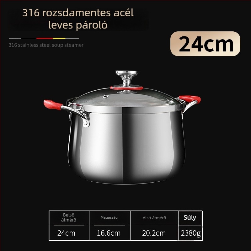 Koreai stílusú indukciós leveses fazék két fogantyúval és gőzítő betéttel, élelmiszerbiztonságú 304 rozsdamentes acélból