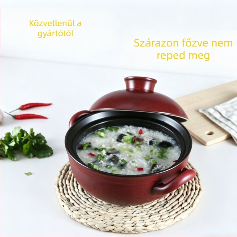 Kerámia agyagfazék rizshez, tapadásmentes, gáztűzhelyhez kompatibilis, magas hőmérséklet-állóság, száraz égés elleni védelem