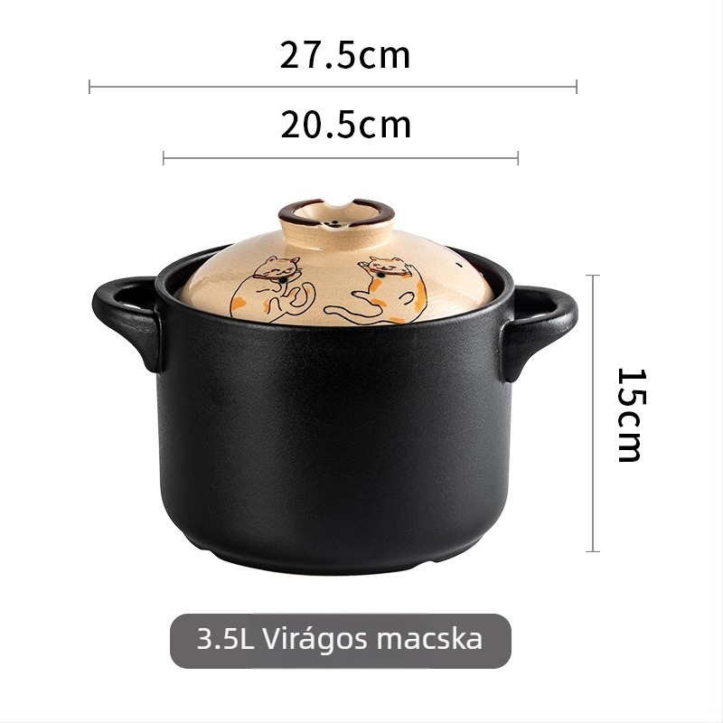 Aelb japán stílusú kerámiás edény fedéllel, gáztűzhelyhez kompatibilis, 1-4 L