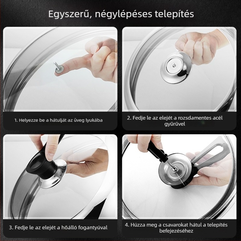 Golden Key rozsdamentes acél edényfedő, átlátszó, wokhoz és serpenyőhöz, magasított, univerzális fedő, 32–34 cm
