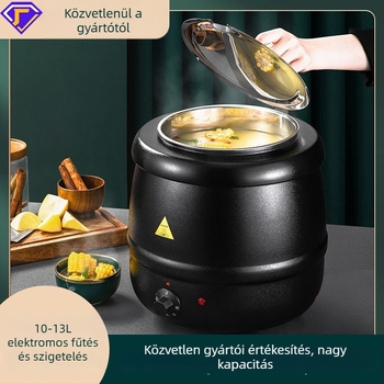 10L-es szigetelt termosztátos leveses fazék, rozsdamentes acél testtel, öntöttvas aljjal, kereskedelmi használatra