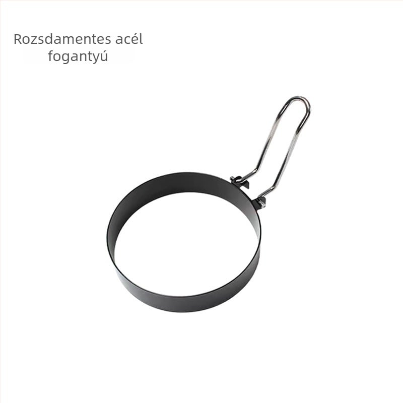 Kör alakú tapadásmentes omlett forma szilikon hőálló fogantyúval, rozsdamentes acélból; palacsinta forma és tojásgyűrű