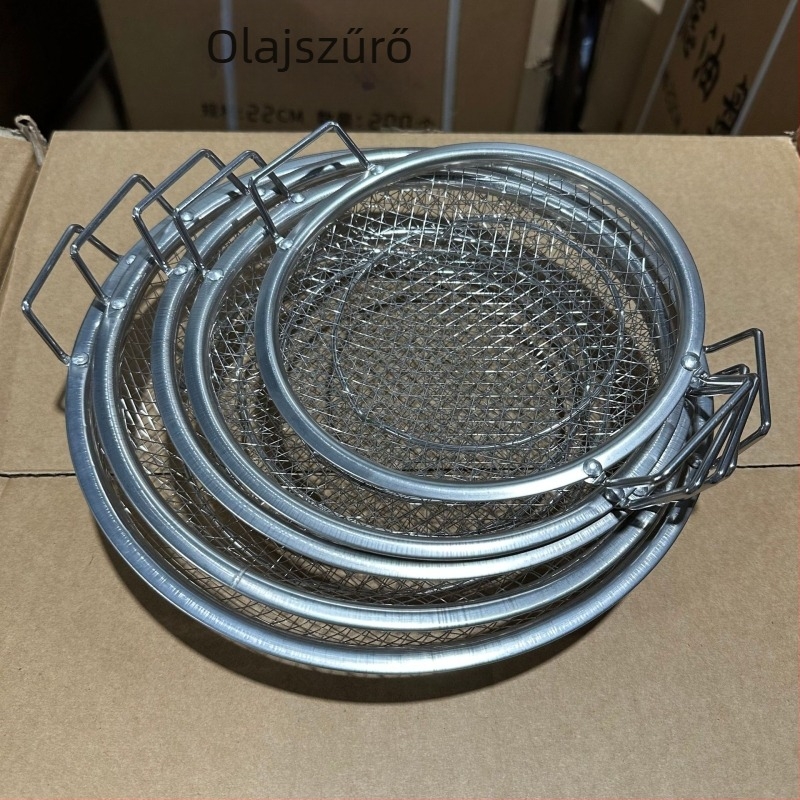 Rozsdamentes acél olajleeresztő tál, kettős fogantyúval, grillhez, sült snackekhez és olajszűréshez, háztartási használatra, kompatibilis air fryer-rel