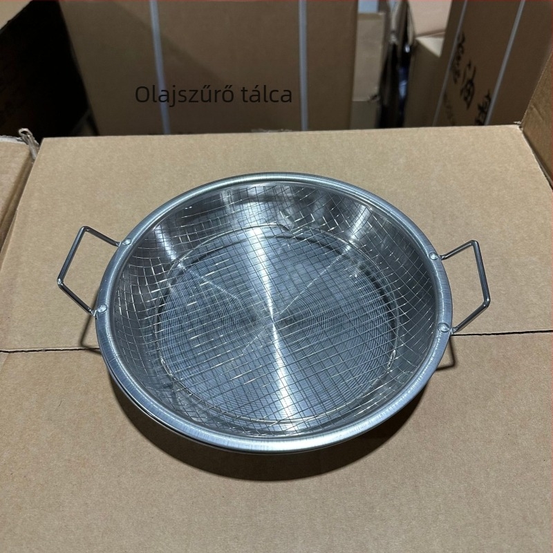 Rozsdamentes acél olajleeresztő tál, kettős fogantyúval, grillhez, sült snackekhez és olajszűréshez, háztartási használatra, kompatibilis air fryer-rel