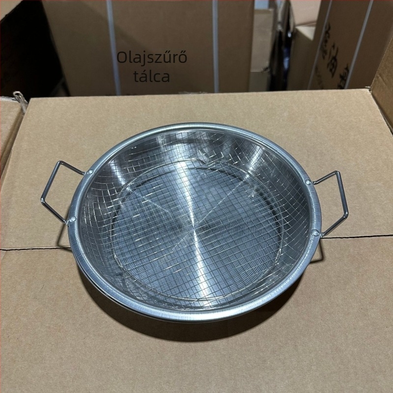 Rozsdamentes acél olajleeresztő tál, kettős fogantyúval, grillhez, sült snackekhez és olajszűréshez, háztartási használatra, kompatibilis air fryer-rel