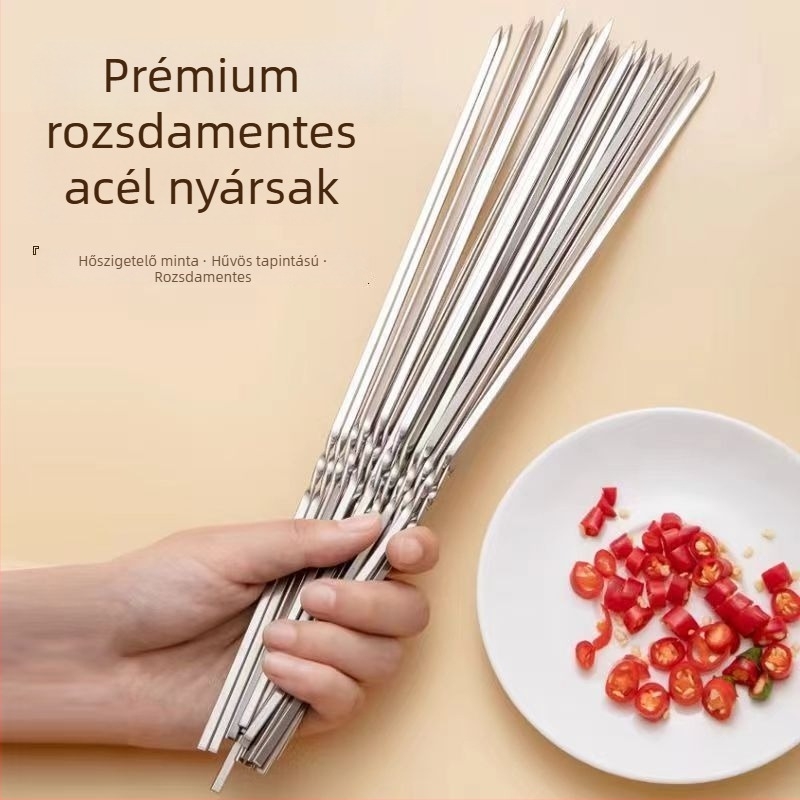 Rozsdamentes acél grillnyársak – lapos és kerek nyársak kültéri báránynyársakhoz, teljes grillkészlet