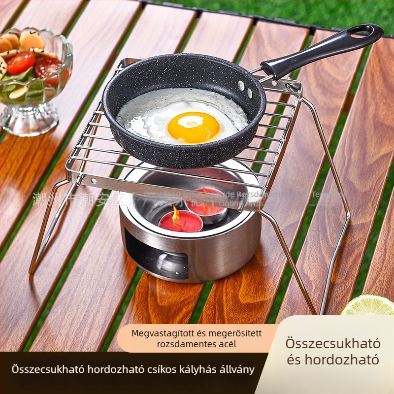 Nem mágneses rozsdamentes acél hordozható kültéri faszenes grill – négyzetes, kisméretű grillkészlet 3–5 személyre