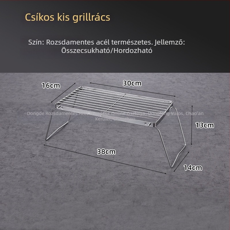 Nem mágneses rozsdamentes acél hordozható kültéri faszenes grill – négyzetes, kisméretű grillkészlet 3–5 személyre