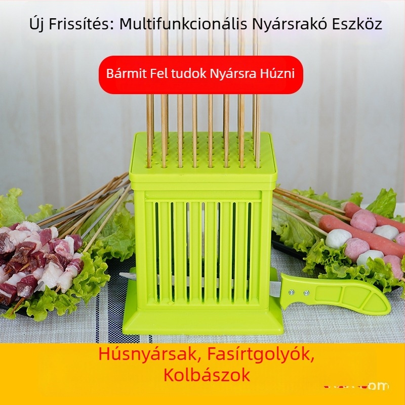 Grillnyárs eszköz, új modell, alkalmas golyó alakú húspogácsákhoz és kolbászokhoz, tiszta kezek