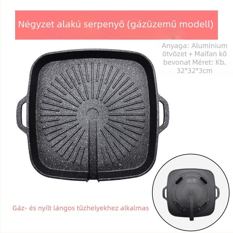 Maifan kő Koreai stílusú grillszelet indukciós főzőlapokhoz és patronos gázfőzőkhöz, tapadásmentes külső grillhez