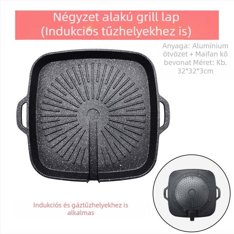 Maifan kő Koreai stílusú grillszelet indukciós főzőlapokhoz és patronos gázfőzőkhöz, tapadásmentes külső grillhez