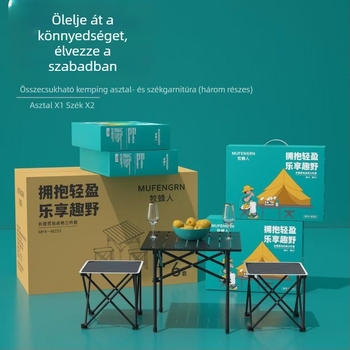 5 részes kültéri összecsukható asztal és székek készlet, alumínium ötvözet keret és Oxford anyag, kempingezéshez és grillezéshez