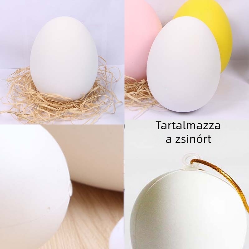12 cm fehér műanyag tojás nyakpánttal, DIY húsvéti tojás dekoráció, óvodai játék